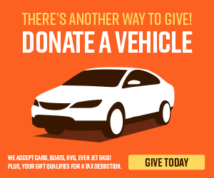 Donate your vehicle animated logo features animater images of a car, boat, RV and sports car