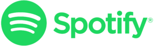 Larger Spotify logo in green letters on transparent media