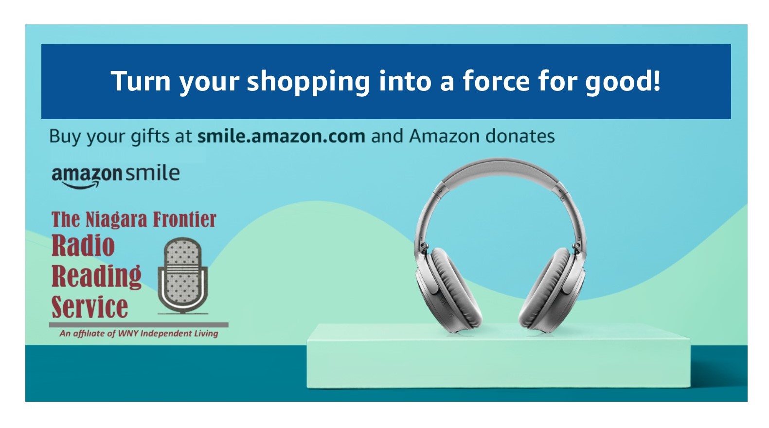 Banner ad from Smile Amazon link reads "Turn you shpping into good, buy your gifts at smile.amazon.com and Amazon donates to NFRRS.
