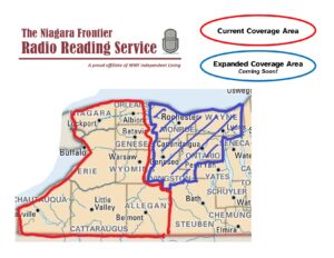 A map of Central & Western New York shows the 7 counties of WNY outlined in red to indicate current coverage and the counties for Rochester and the Genesee Valley circled and highlighted in blue to show the new extended coverage are currently in progress.