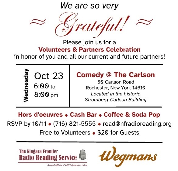 Invitation to Oct. 23 event at Comedy @ The Carlson in Rochester