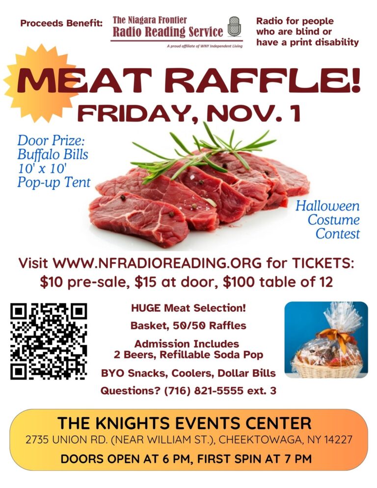 Meat Raffle Tickets Flyer. Call 716-821-5555 for info.