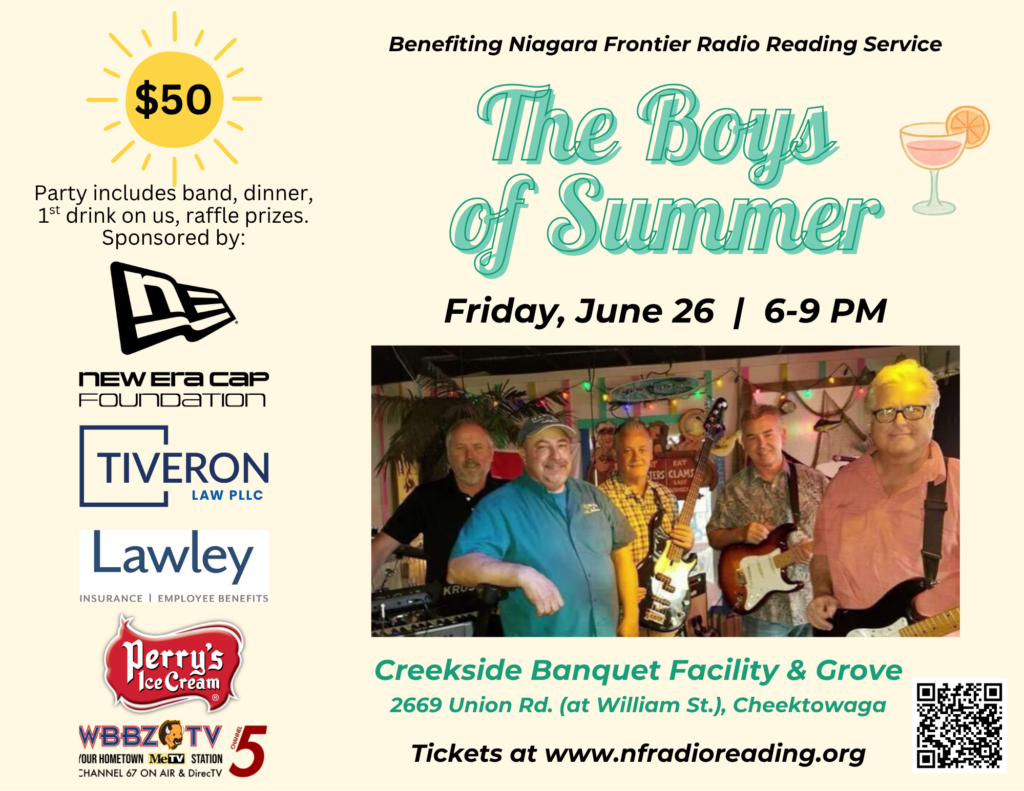 Event flyer features The Boys of Summer, sponsor logos, a QR code and summer party graphics