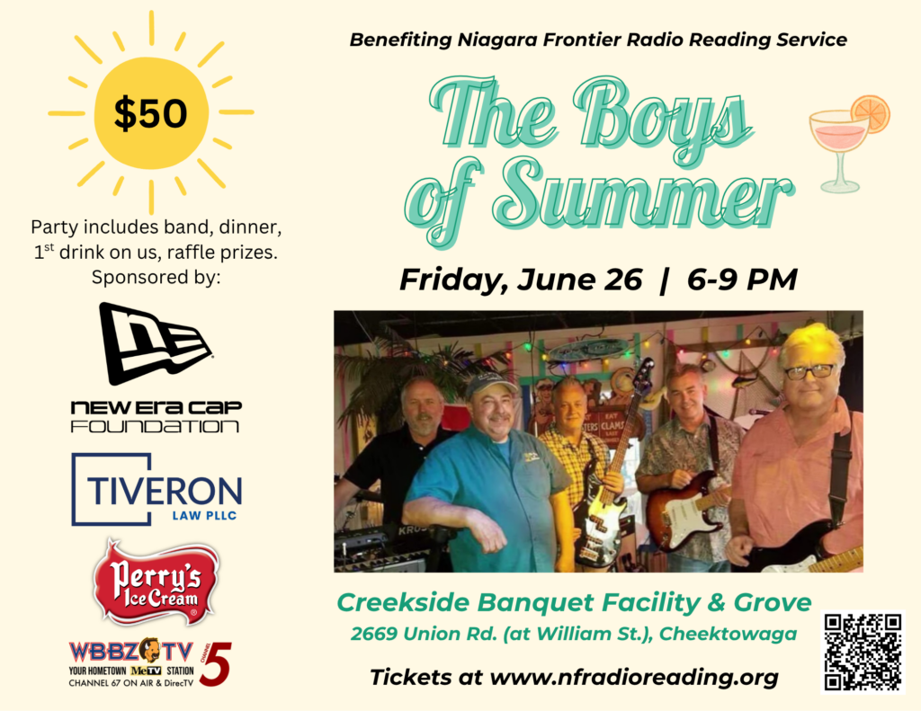 Event flyer features The Boys of Summer, sponsor logos, QR code, and large yellow sun