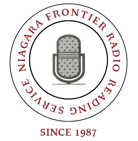Microphone in a circle with the words Niagara Frontier Radio Reading Service around it