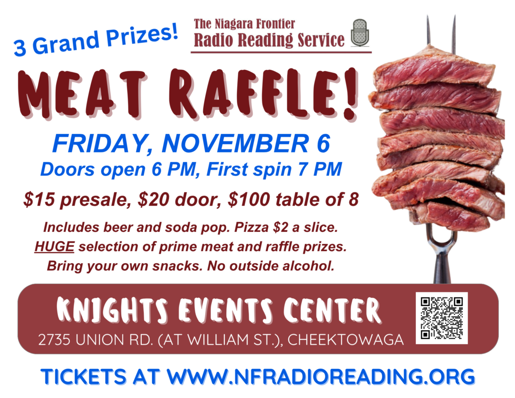Meat Raffle flyer features 3 Grand Prizes and other details